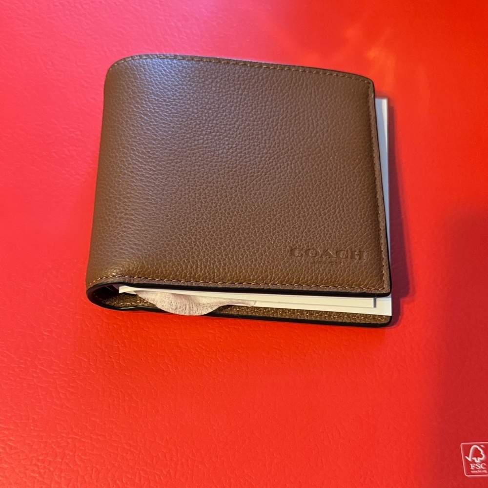 Coach Brown Pebbled Leather Bi-Fold Wallet